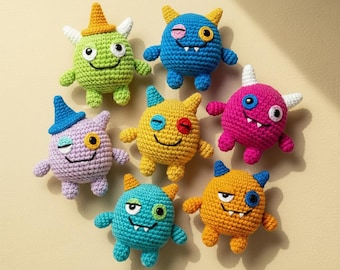 Mini Monsters Crochet Pattern Bundle 7 in 1, Monster Set Crochet Tutorial, Cute Monster Keychain Amigurumi Pattern, Instant Download PDF