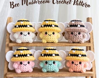 Mushroom Crochet Pattern PDF |Cute Kawaii Honey Bee Mushroom Plush Pattern |Low Sew Beginner Friendly Amigurumi |Cottagecore Crochet Pattern
