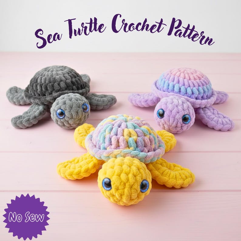 No Sew Turtle Crochet Pattern PDF, Easy Amigurumi Sea Turtle, Plush Toy ...