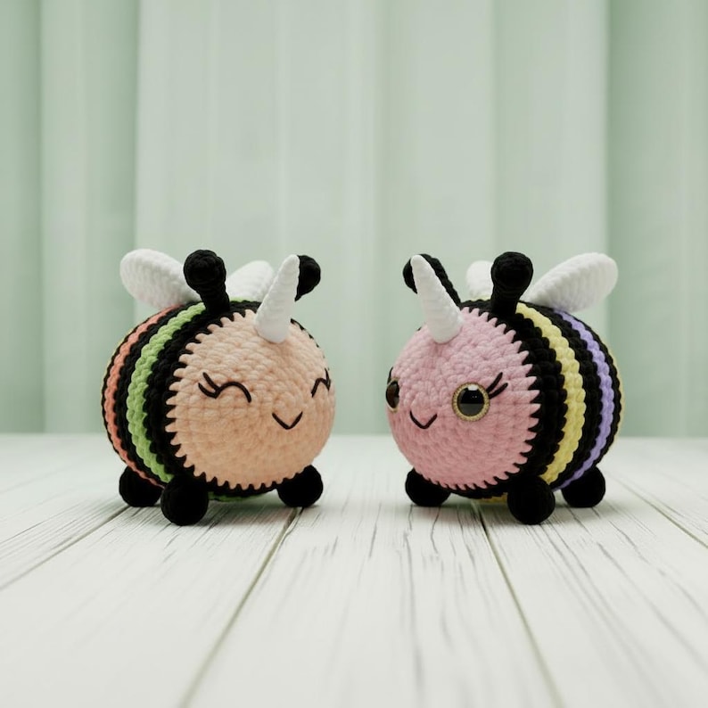 Crochet Bumble Bee Pattern PDF 2 in 1, Unicorn Bee Amigurumi, Rainbow ...