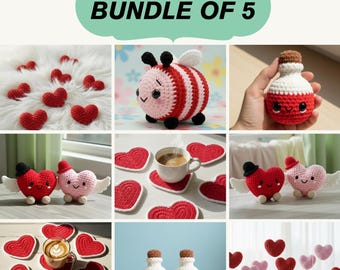 Easy Valentine Crochet Bundle, Jellycat Crochet, Heart Coaster Crochet, Love Bee Crochet, Love Potion Crochet Easy Crochet Valentine Pattern