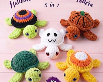 5-in-1 Halloween-Schildkröten-Häkelanleitung (PDF) | Amigurumi-Anleitung ohne Nähen | Einfache Amigurumi-Meeresschildkröte | Plüschtier-Anleitung | Häkelanleitung für Anfänger