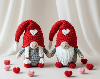 Valentine Garden Couple Gnome with Mini Hearts 3in1 Amigurumi Crochet Pattern, Cute Handmade Home Decor, Personalized Gift for Couple PDF