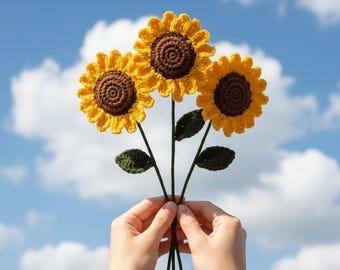 Sunflower Crochet Pattern- Beginner Friendly Digital Download, Amigurumi Flower with Leaves, Instant PDF Download, Home Decor Plush