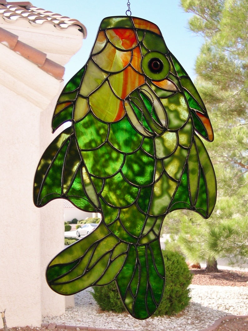 Stained Glass Colorful Fish Has Been Caught 381 Etsy
