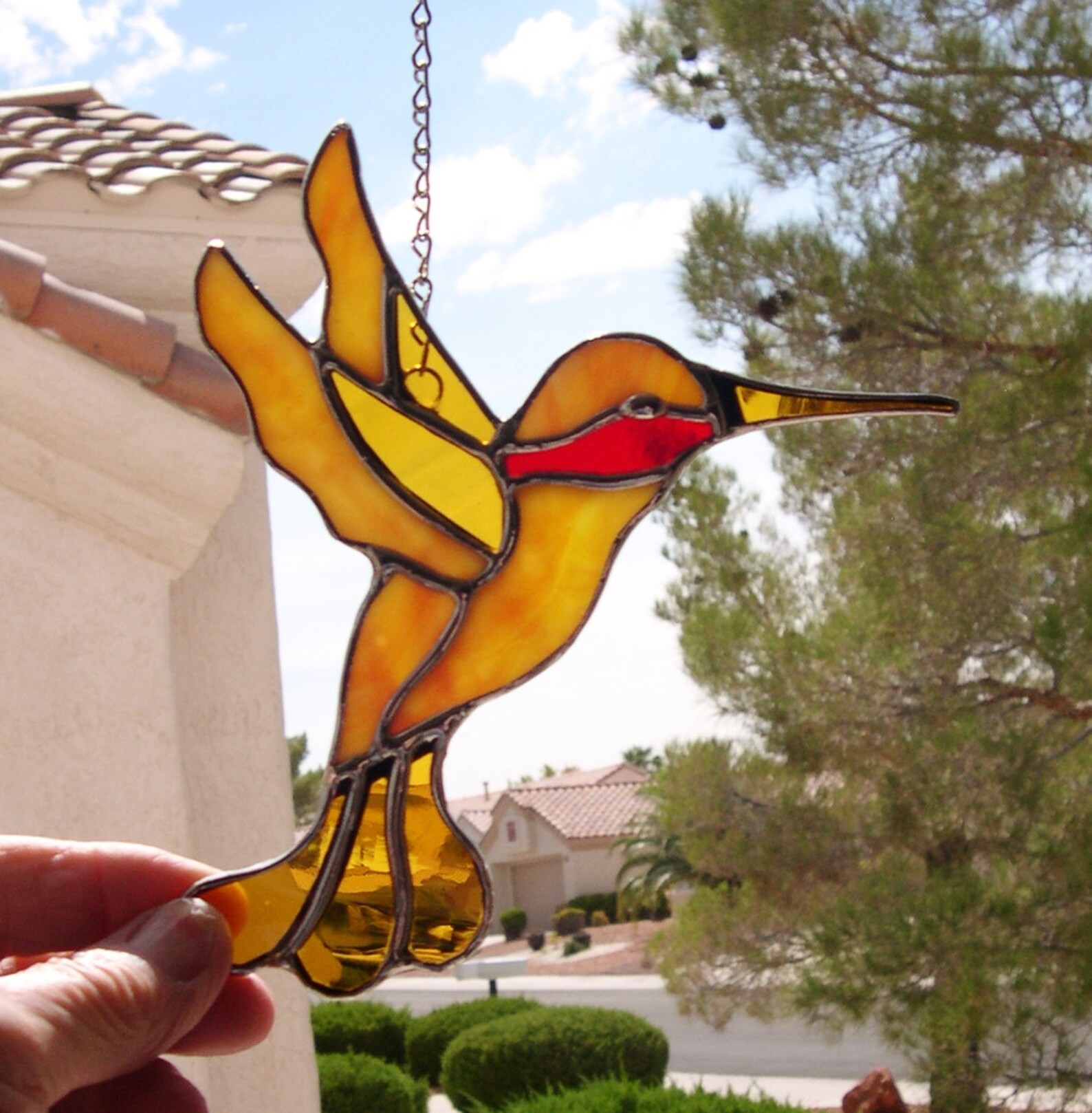 Stained Glass Suncatcher Hummingbird With Ruby Throat 1076 Etsy