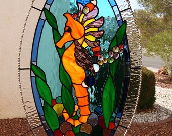 Stained Glass Sea Horse Oval