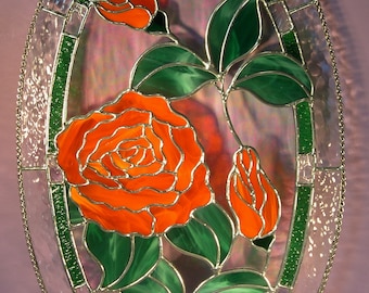 Stained Glass Oval Rose with Buds