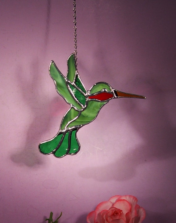 Stained Glass Suncatcher Hummingbird With Ruby Throat 1140 Etsy