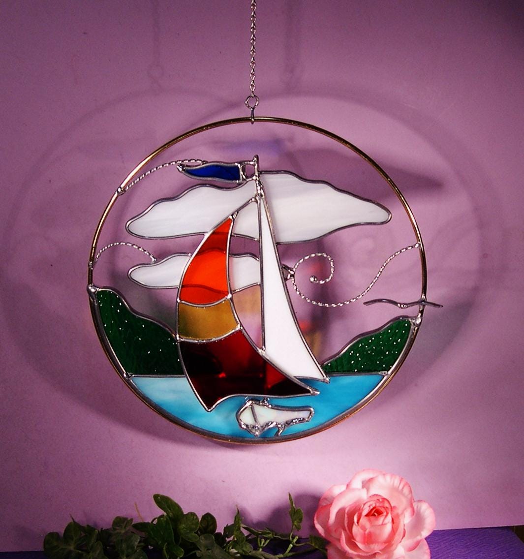 Sailboat Riding the Waves with Sea Gull 1234