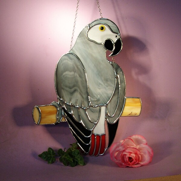 Stained Glass Suncatcher African Gray Parrot  (747)