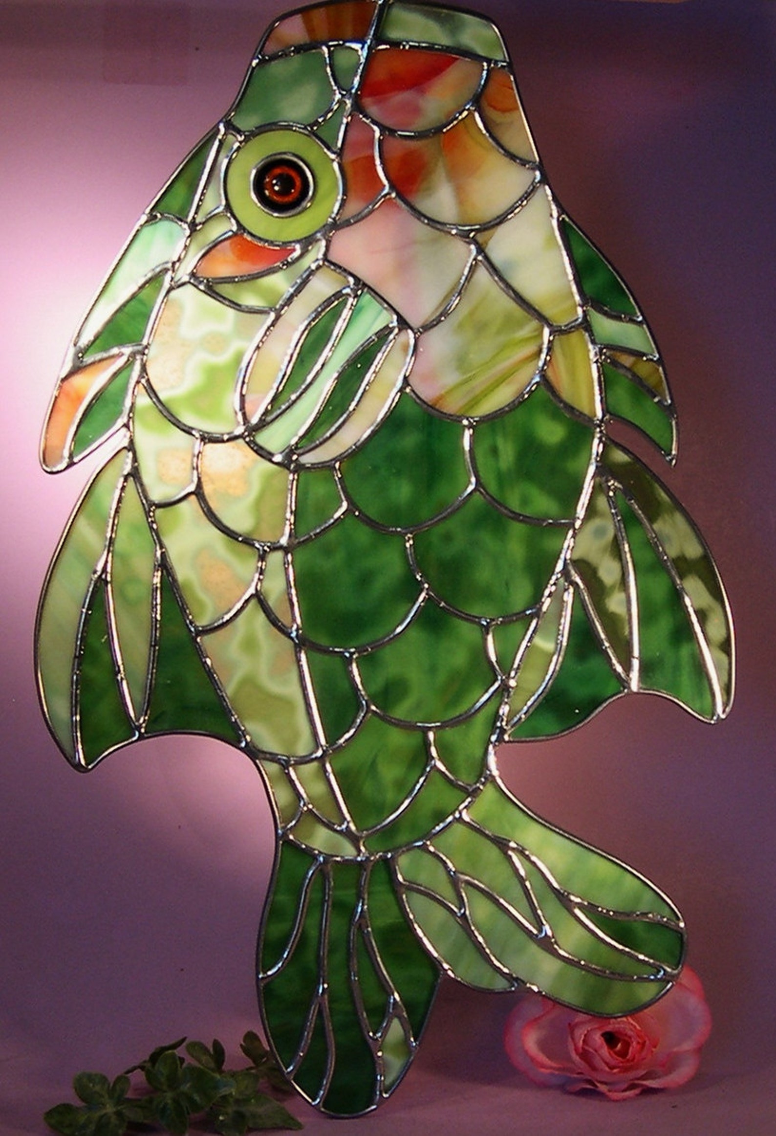 Stained Glass Colorful Fish Has Been Caught 381 Etsy