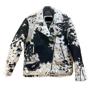Women's Pony Hair Jacket Real Cowhide Leather Cow Print Moto Biker Jacker | Lavieze London