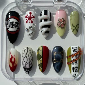 Uñas postizas pintadas a mano de Guerrero Elemental / Edición de fan art de anime y manga japonés