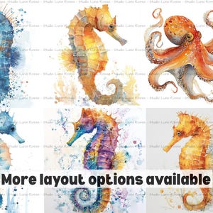 Seahorses and Octopus Squares Decoupage Rice Paper A4, for Scrapbooks, Journals, Coasters, Cards, Shells, Crafts