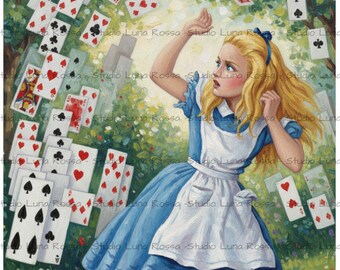 Queen of Hearts Card Attack Rice Paper A4, Alice in Wonderland Decoupage Paper, Fantasy Storybook Art, Whimsical Literary Craft