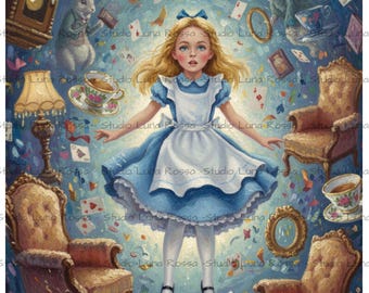 Alice Falling Down the Rabbit Hole Rice Paper A4, Wonderland Decoupage Paper, Fantasy Storybook Art, Surreal Vortex, Literary Junk Journal