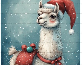 Christmas Llama Rice Paper A4, Holiday Llama Decoupage Paper, Winter Animal Art, Festive Junk Journal Craft Supply, Farmhouse Decor