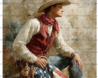 Rustic Cowboy Rice Paper A4, Western Decoupage Paper and Weathered American Flag, Patriotic Cowboy Craft Paper for Scrapbooking & Journaling