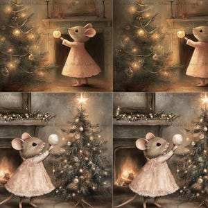 Christmas Girl Mouse Rice Paper A4, Cozy Holiday Mouse Panels, Festive Fireplace Decoupage Paper, Winter Storybook Junk Journal Sheet