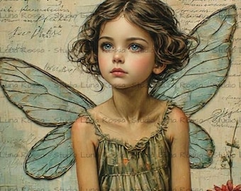 Vintage Girl Fairy Rice Paper A4, Antique Script Floral Fairy Decoupage, Nostalgic Child Fairy Mulberry Paper, Craft Sheet for Mixed Media