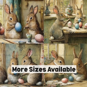 Rabbits Painting Easter Eggs Rice Paper A4, Vintage Bunny Workshop Decoupage, Victorian Easter Craft Decor, Whimsical Mulberry Paper