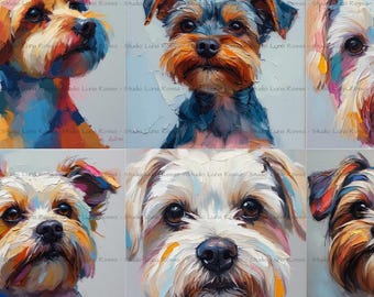 Colorful Yorkie Terrier Dogs Rice Paper A4, Rainbow Puppies Decoupage Paper, Modern Canine Craft Sheet, Abstract Pet-Themed Impasto Painting