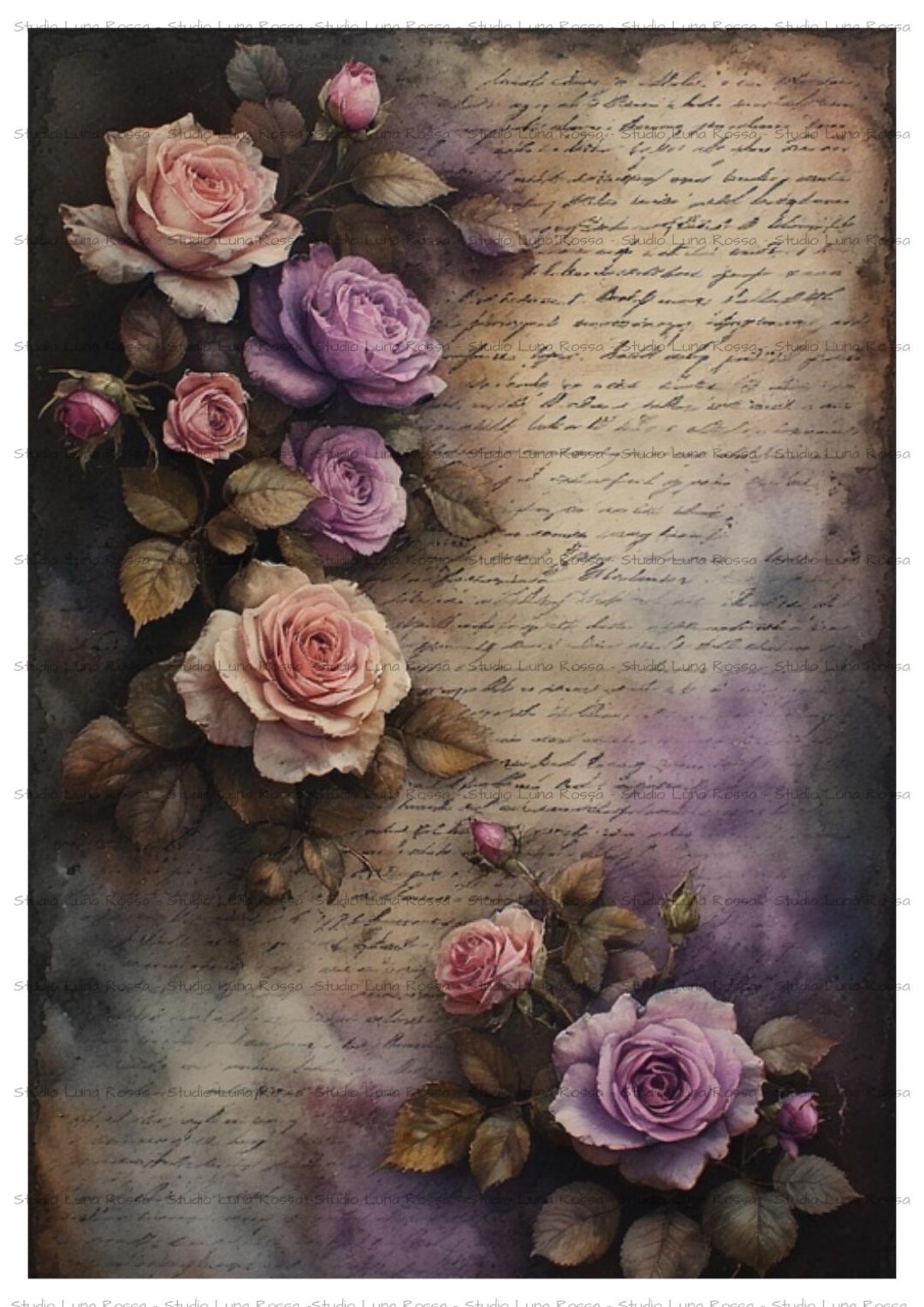 Dark Academia Rose Rice Paper A4, Vintage Victorian Floral Decoupage ...