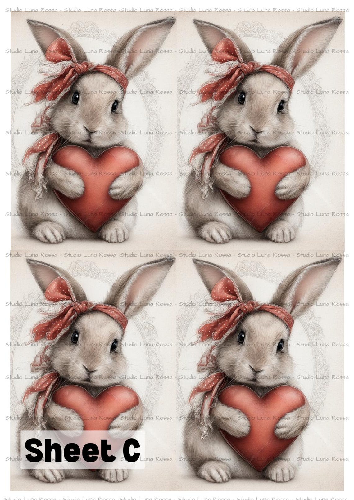 Valentine Bunny Decoupage Rice Paper A4, for Scrapbooks, Journals ...