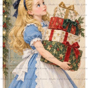 Christmas Gifts Alice Decoupage Rice Paper A4, Stacked Presents Craft Sheet, Magical Wonderland Decoupage Paper, Vintage Holiday Rice Paper