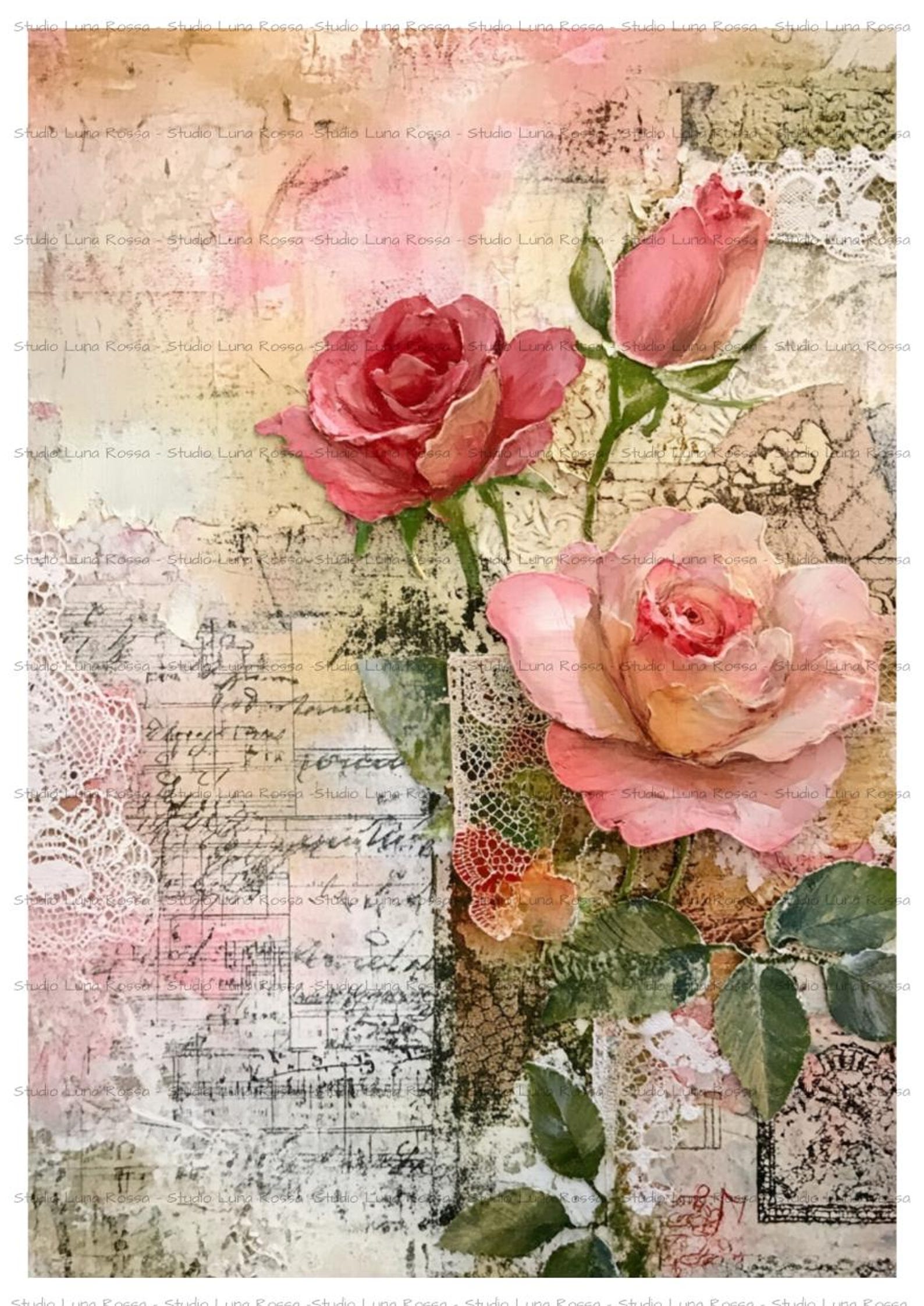 Decoupage Rice Paper A4 Vintage Rose Flowers #15, for Scrapbooks ...