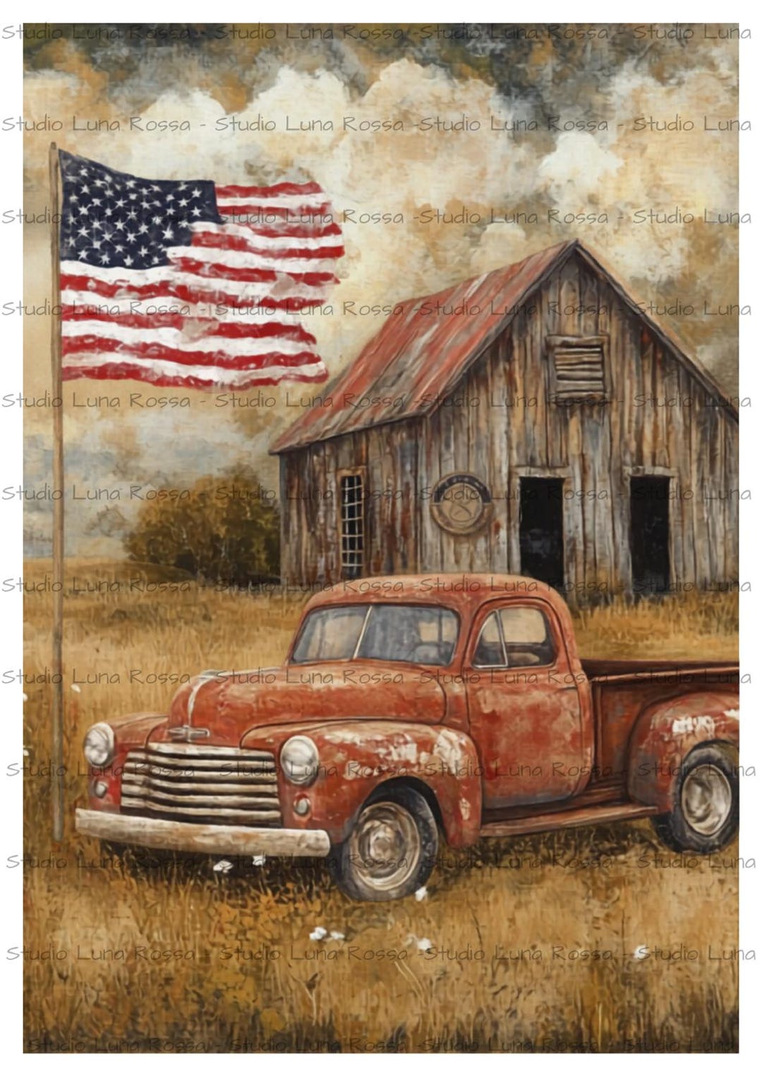 Rustic Red Truck Rice Paper A4, Vintage Farmhouse Americana Decoupage ...