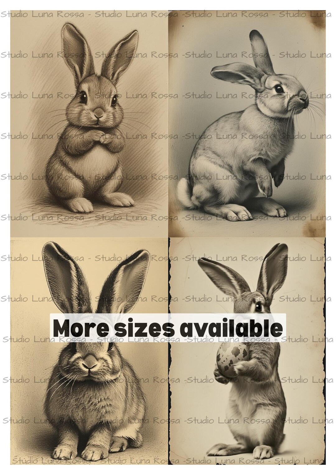 Antique Rabbit Decoupage Rice Paper A4, Vintage Sepia Bunny, Victorian ...