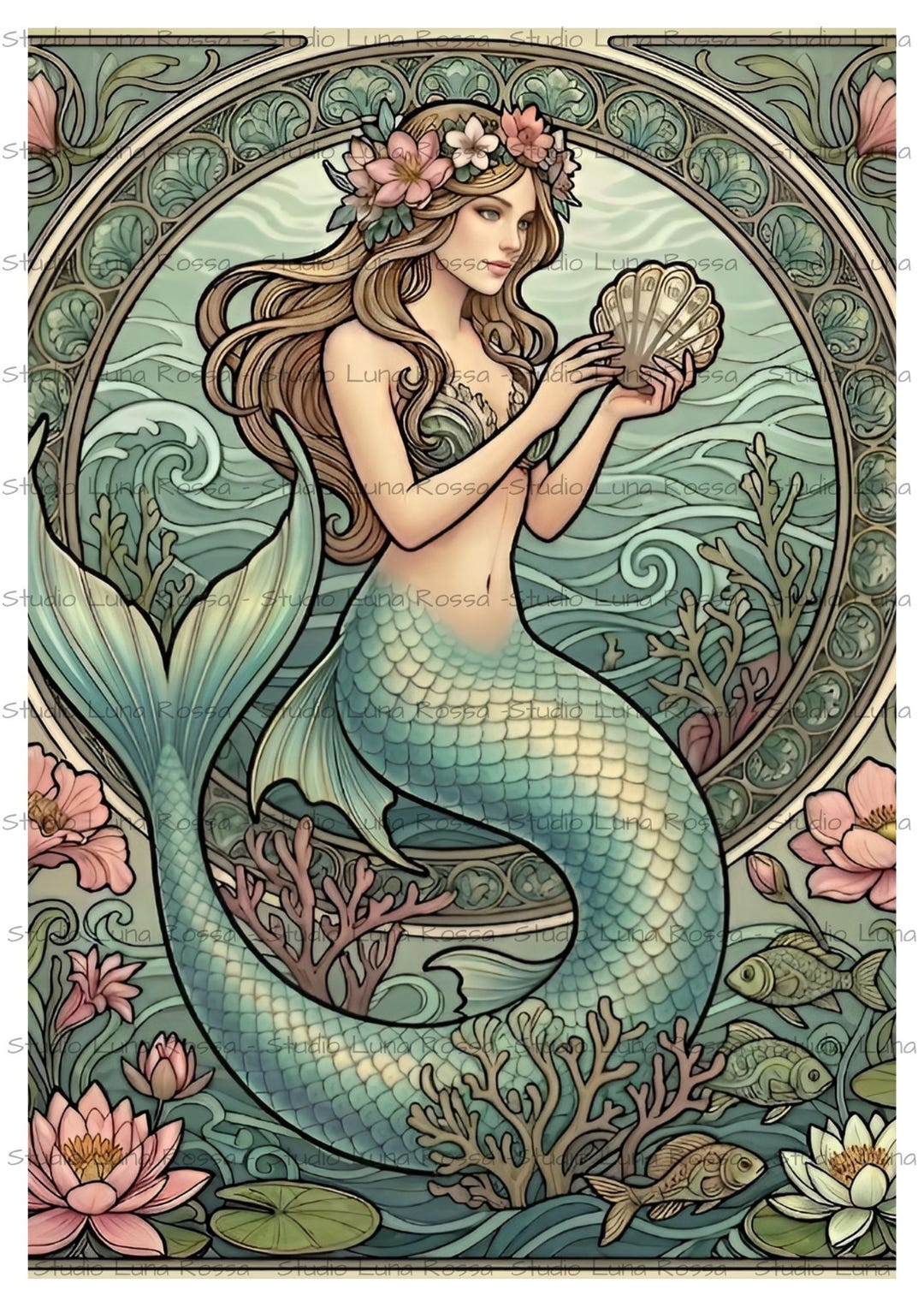 Mermaid Rice Paper A4, Art Nouveau Sea Goddess Decoupage Paper ...