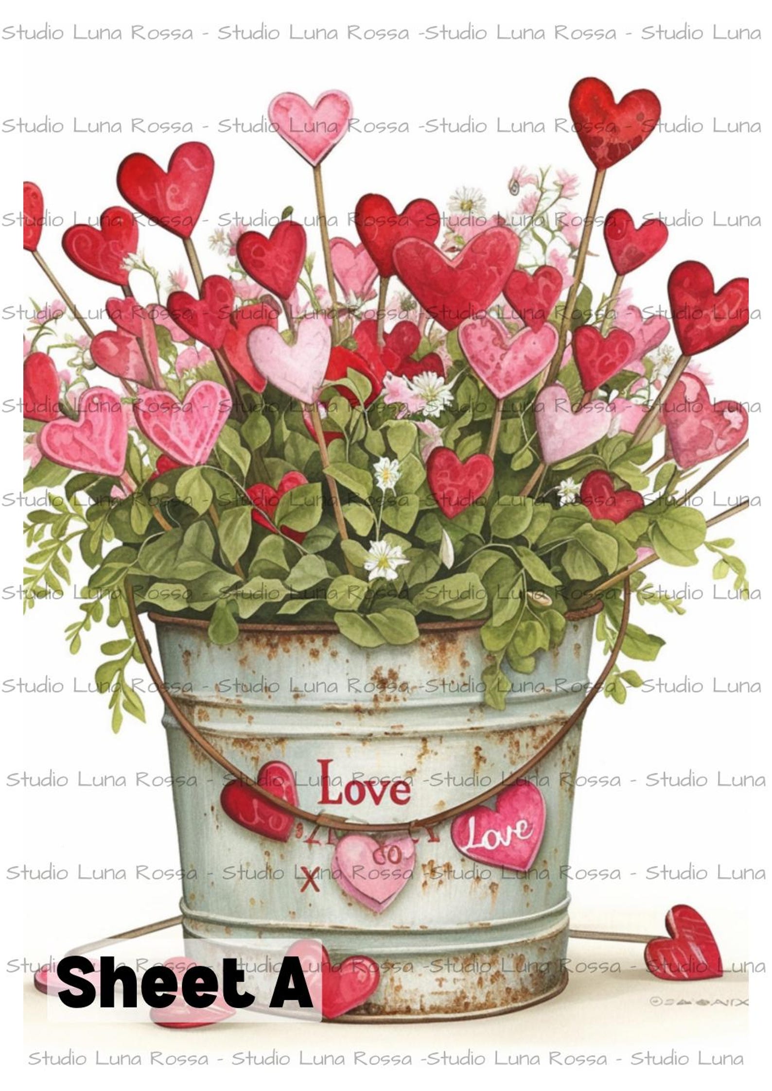 Valentine Hearts Bouquet Decoupage Rice Paper A4, Vintage Shabby Chic ...