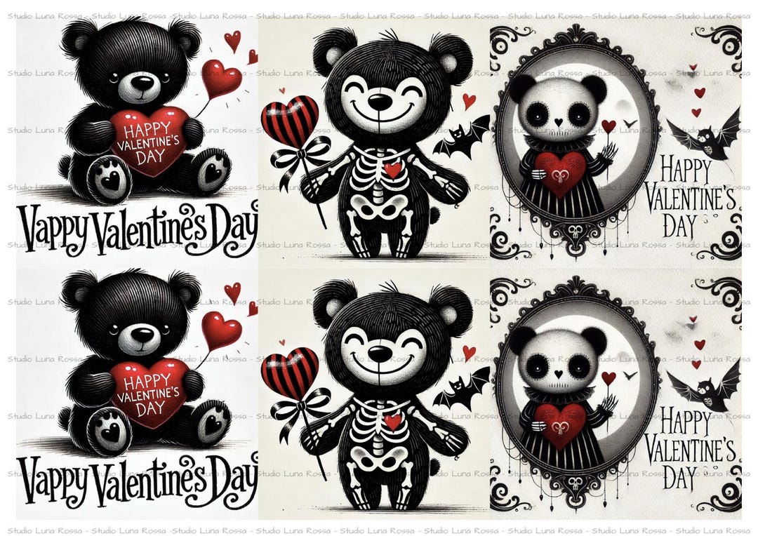 Gothic Valentine Decoupage Rice Paper A4, Gothic Teddy Bears Mullberry ...
