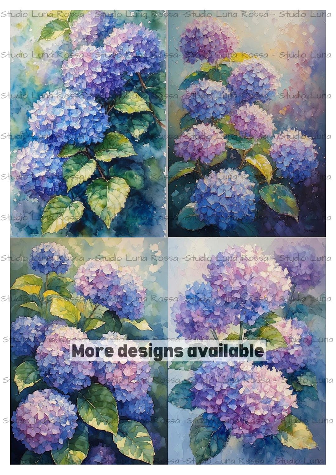 Hydrangea Rice Paper Watercolor Hydrangea Rice Paper A4, Floral Decoupage Paper, Botanical ...