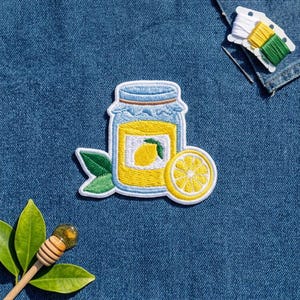 Lemon Jam Jar Embroidered Patch – Citrus Kitchen Applique for Jacket Backpack Hat