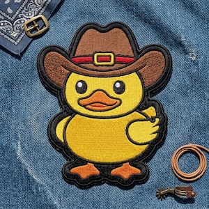 Embroidered Cowboy Duck Patch – Western Animal Applique for Jacket Backpack Hat