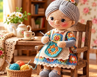 Schema per realizzare la bambola amigurumi della nonna all'uncinetto – Tutorial PDF per la bambola della nonna
