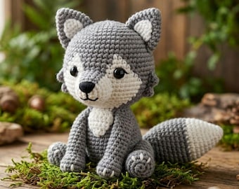 No-Sew Wolf Amigurumi Crochet Pattern – Easy Seamless Plush PDF