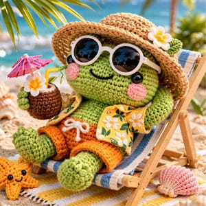Patrón de amigurumi de rana de verano a crochet – Juguete de peluche para vacaciones en PDF