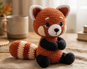 Patrón de amigurumi de panda rojo a crochet – Tutorial en PDF de peluche del bosque