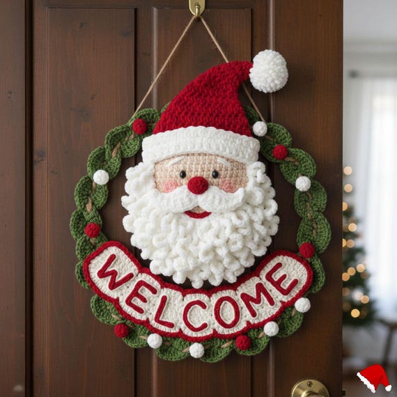 Crochet Santa Welcome Sign Pattern: DIY Christmas Door Hanger (PDF Download)