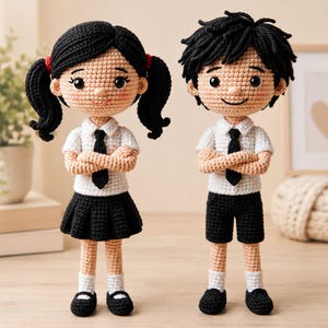 School Boy and Girl Amigurumi Crochet Pattern – Student Doll Bundle (PDF Digital Download)