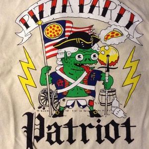new PIZZA PARTY PATRIOT pizza trollz tee shirt natural crust