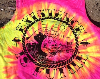 BEACH BUMMER alien nihilism TANK fluorescent pink and yellow tie dye