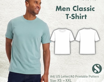 Patrón de costura para camiseta clásica de hombre, cuello redondo (descarga digital)