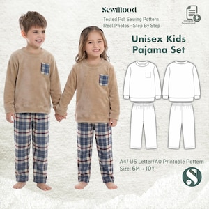 Mönster för barnpyjamas i PDF-format, unisex loungewear-set (storlekar 6 M-10Y)