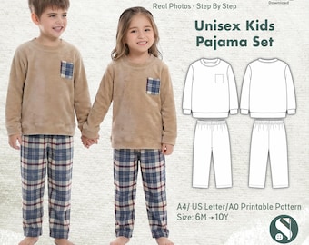 Kids Pajama Sewing Pattern PDF, Unisex Loungewear Set (Sizes 6M-10Y)